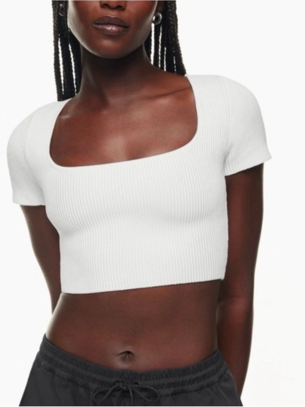 Aritzia Babaton Sculpt Knit Square Neck Crop Top Ivory White L